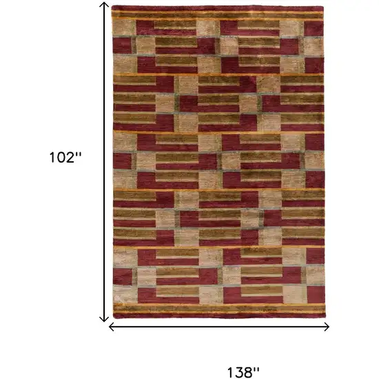 Gold Green And Red Striped Hand Knotted Area Rug Photo 8