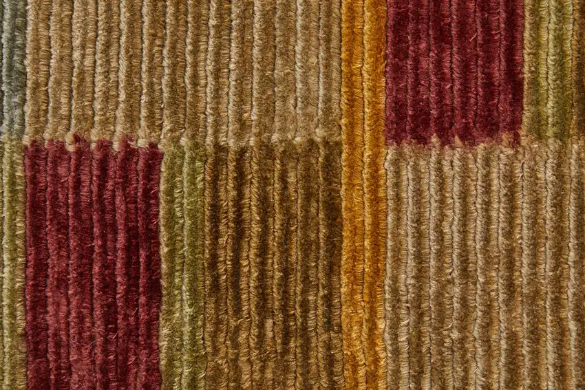 Gold Green And Red Striped Hand Knotted Area Rug Photo 5