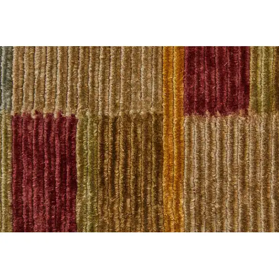 Gold Green And Red Striped Hand Knotted Area Rug Photo 5