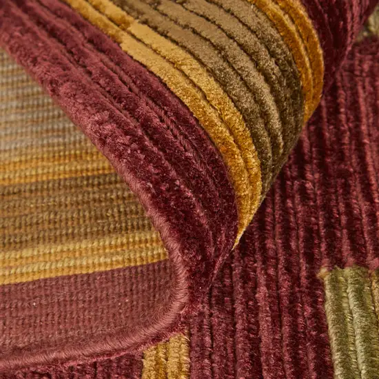Gold Green And Red Striped Hand Knotted Area Rug Photo 6