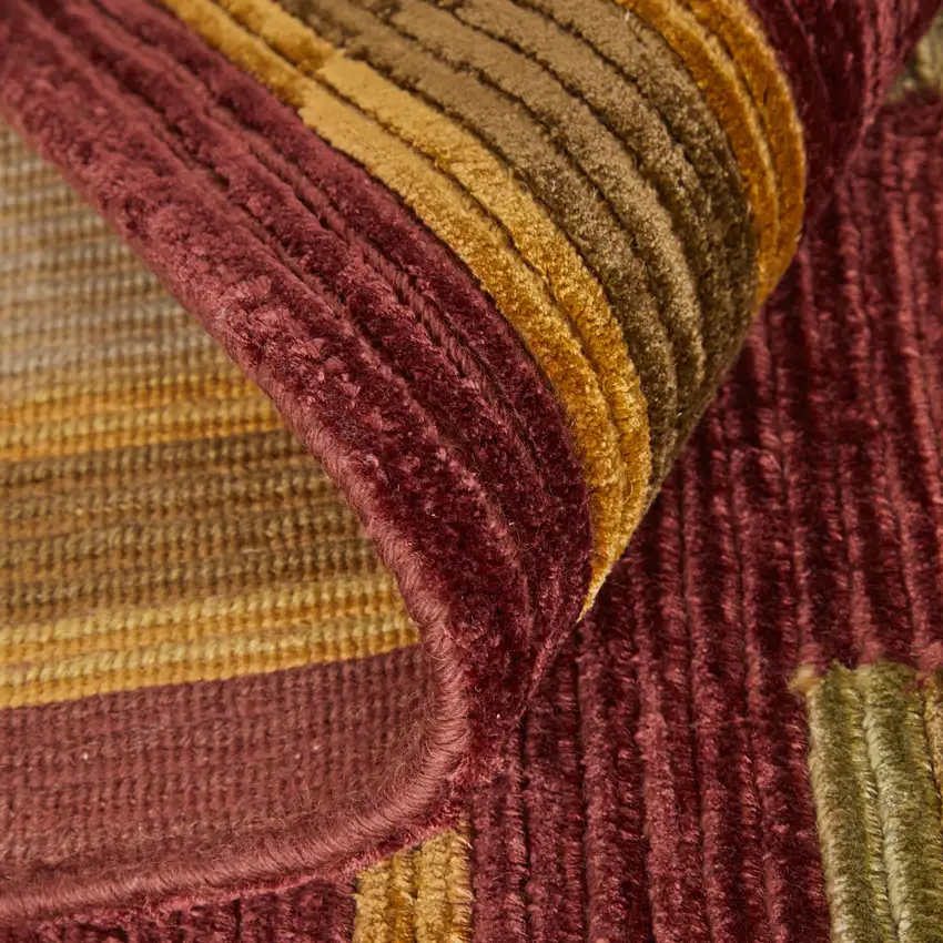 Gold Green And Red Striped Hand Knotted Area Rug Photo 6