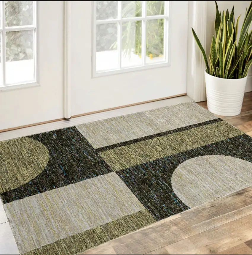 Blue and Beige Geometric Power Loom Area Rug Photo 1
