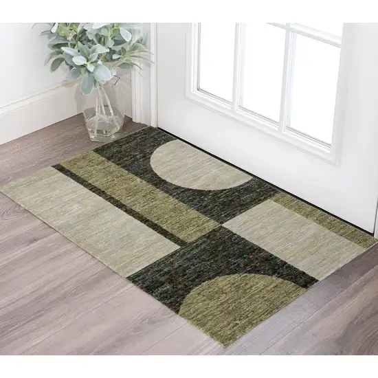 Blue and Beige Geometric Power Loom Area Rug Photo 1
