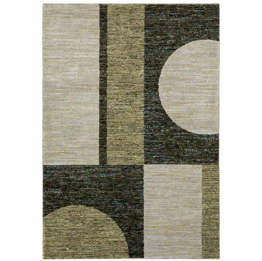 Gold Green Charcoal Teal Blue Purple Grey And Beige Geometric Power Loom Stain Resistant Area Rug Photo 1