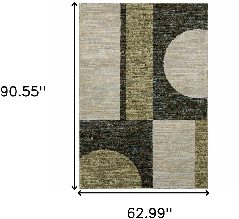 Gold Green Charcoal Teal Blue Purple Grey And Beige Geometric Power Loom Stain Resistant Area Rug Photo 2