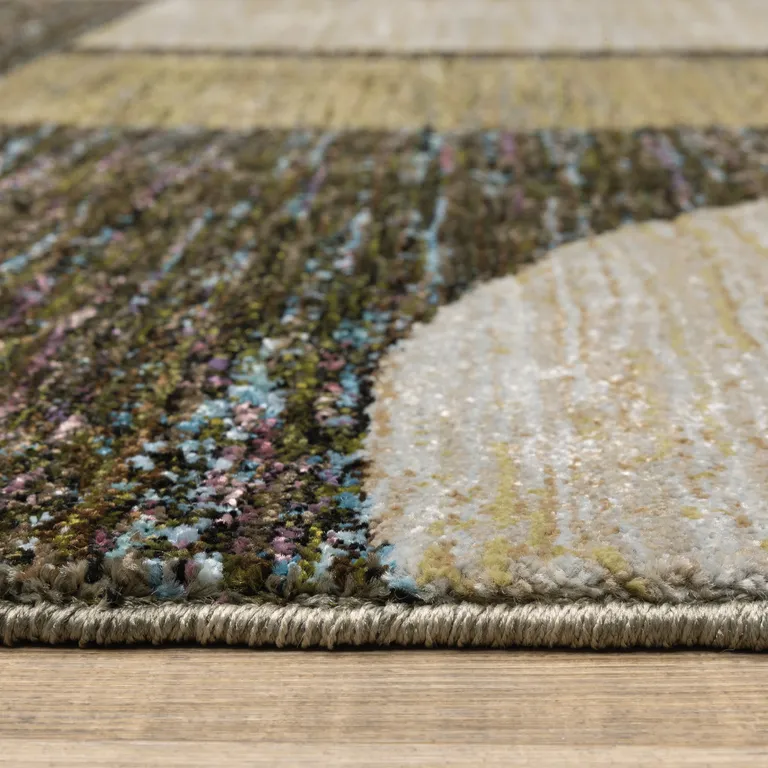 Gold Green Charcoal Teal Blue Purple Grey And Beige Geometric Power Loom Stain Resistant Area Rug Photo 5