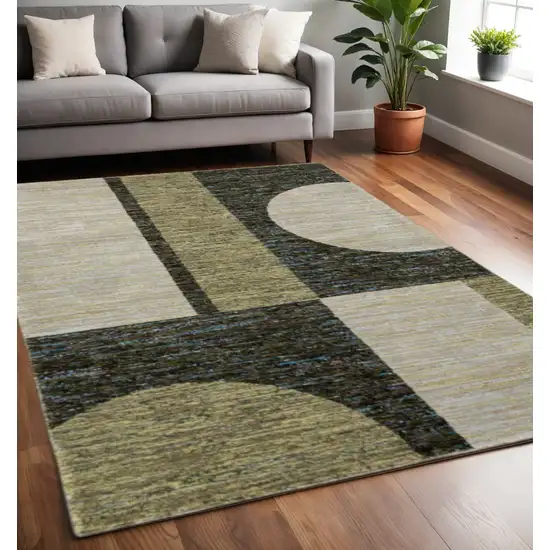 Blue and Beige Geometric Power Loom Area Rug Photo 1