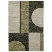 Photo of Gold Green Charcoal Teal Blue Purple Grey And Beige Geometric Power Loom Stain Resistant Area Rug