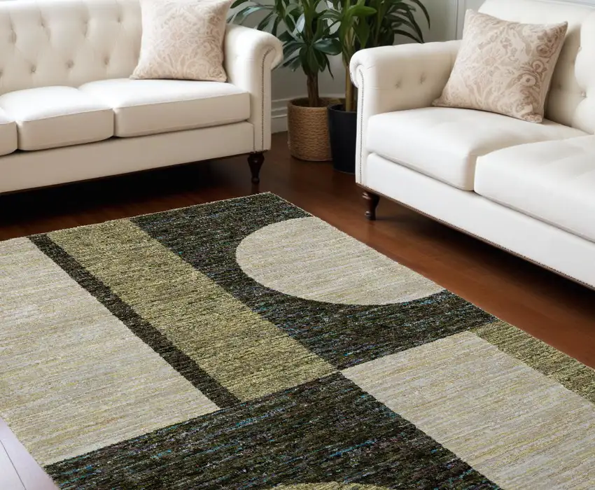 Blue and Beige Geometric Power Loom Area Rug Photo 1