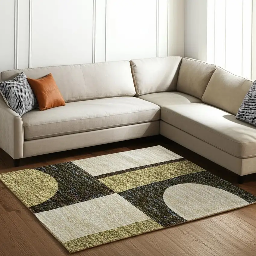 Blue and Beige Geometric Power Loom Area Rug Photo 1