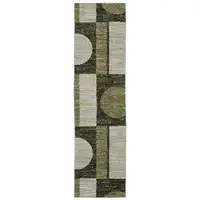 Photo of Gold Green Charcoal Teal Blue Purple Grey And Beige Geometric Power Loom Stain Resistant Runner Rug