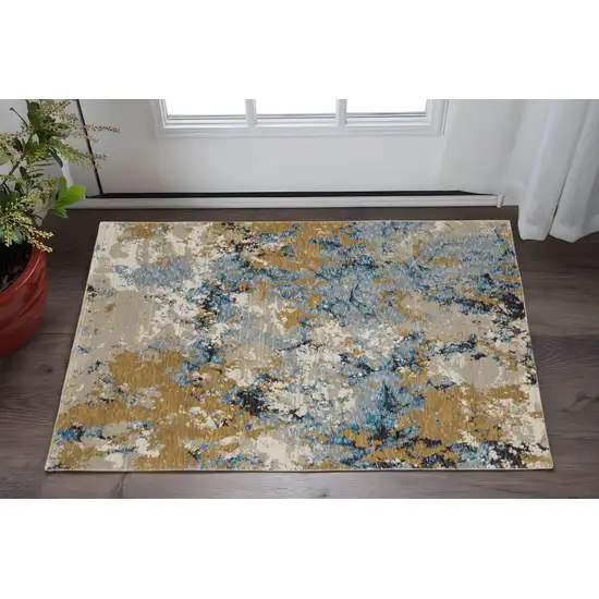 Gray and Ivory Abstract Power Loom Area Rug Photo 1