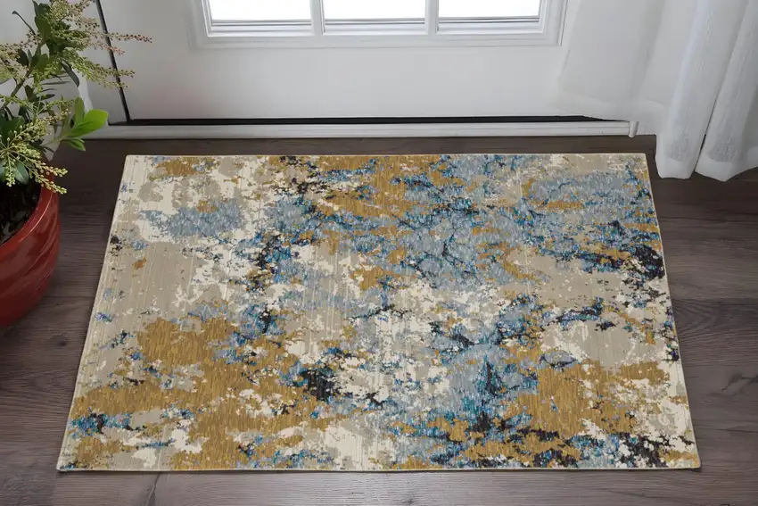 Gray and Ivory Abstract Power Loom Area Rug Photo 1