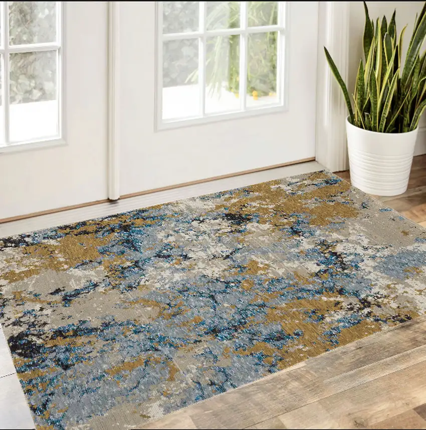 Gray and Ivory Abstract Power Loom Area Rug Photo 1