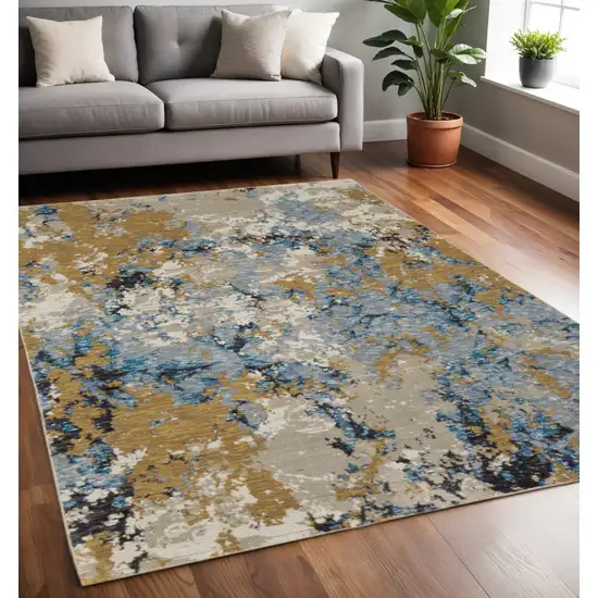 Gray and Ivory Abstract Power Loom Area Rug Photo 1