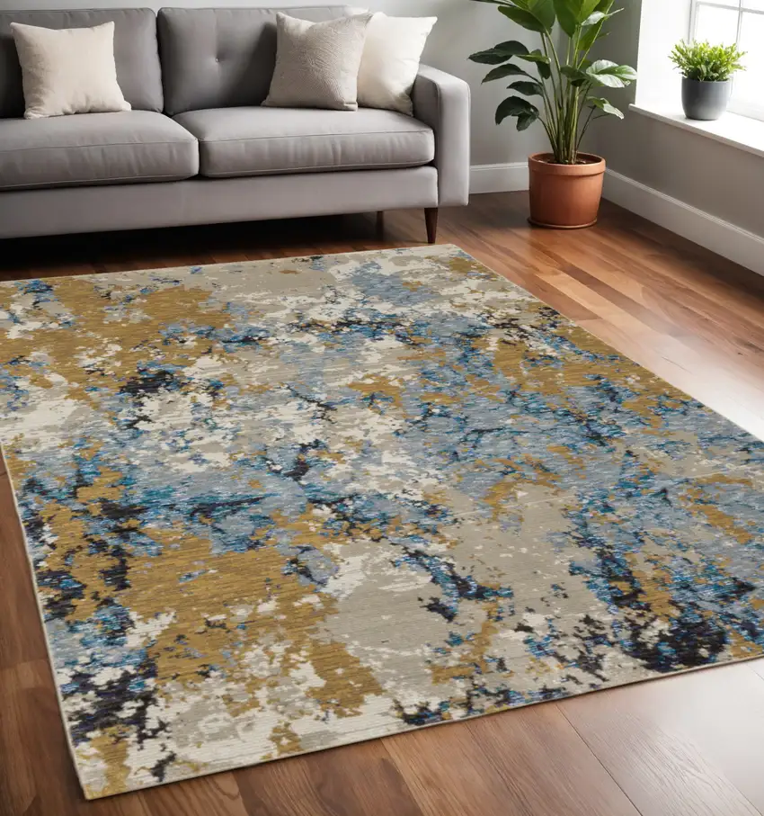 Gray and Ivory Abstract Power Loom Area Rug Photo 1