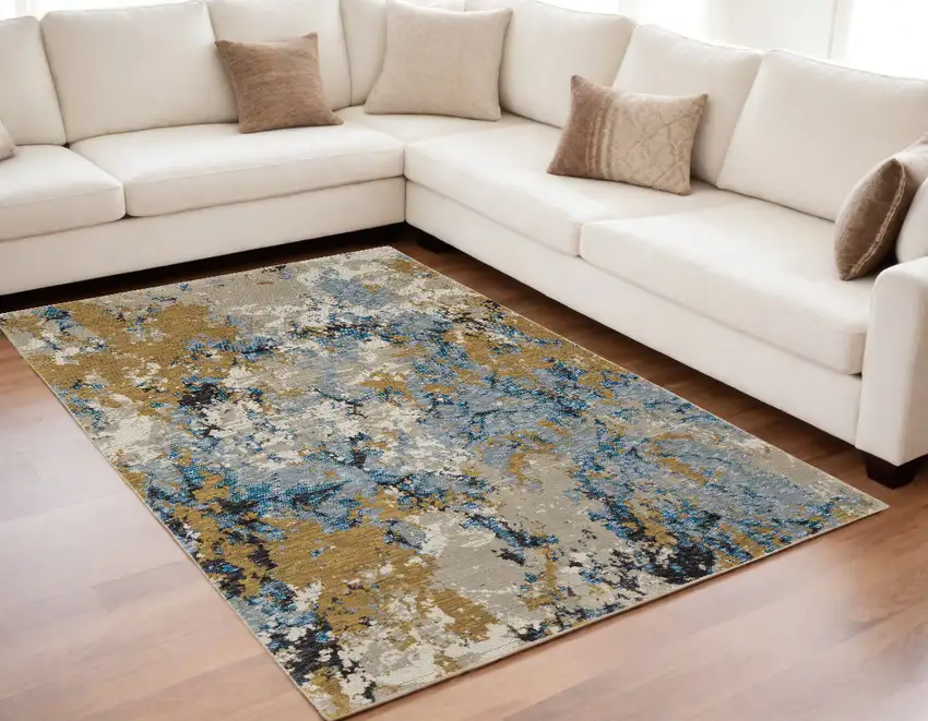 Gray and Ivory Abstract Power Loom Area Rug Photo 1