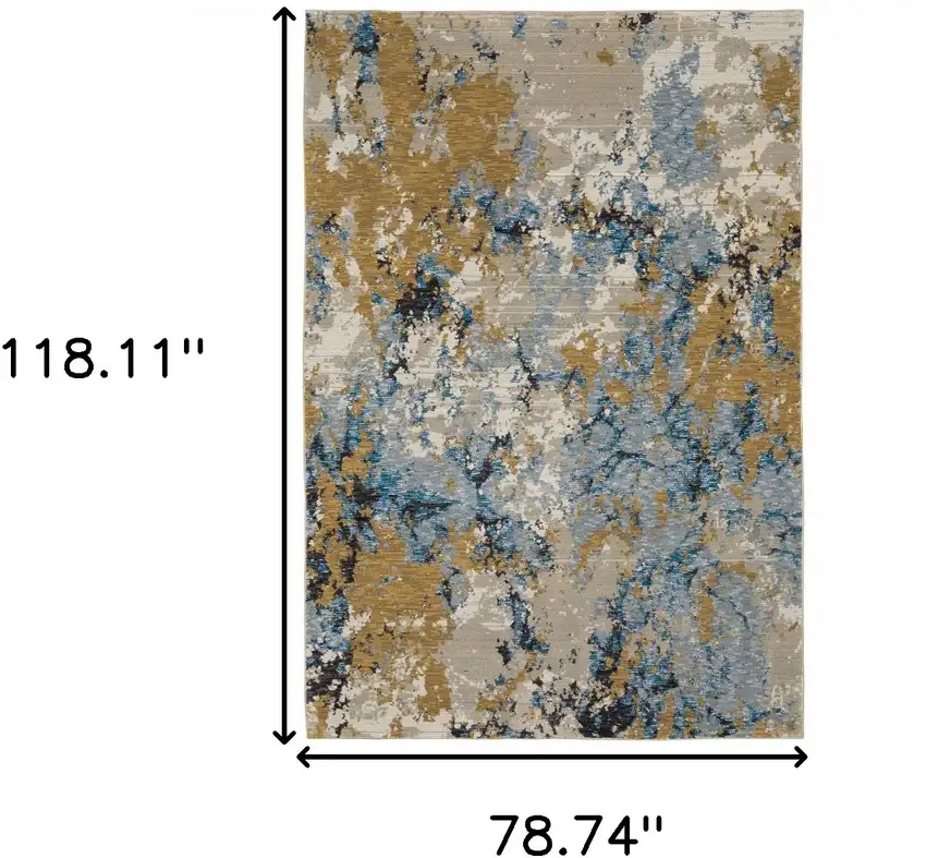 Gold Grey And Ivory Abstract Power Loom Stain Resistant Area Rug Photo 7