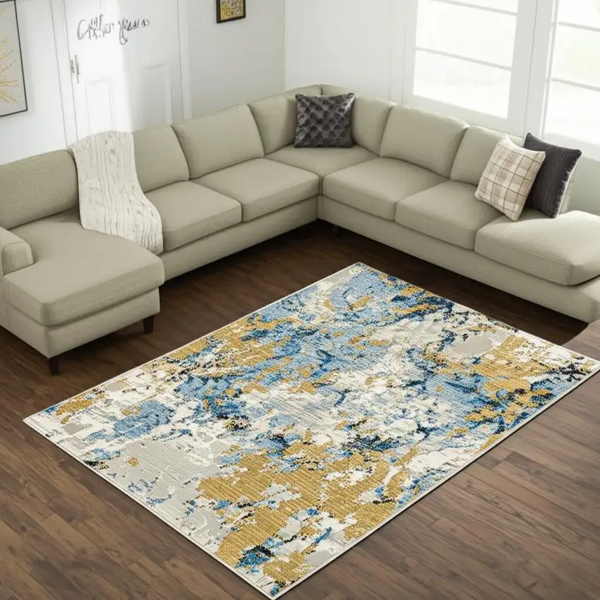 Gray and Ivory Abstract Power Loom Area Rug Photo 1