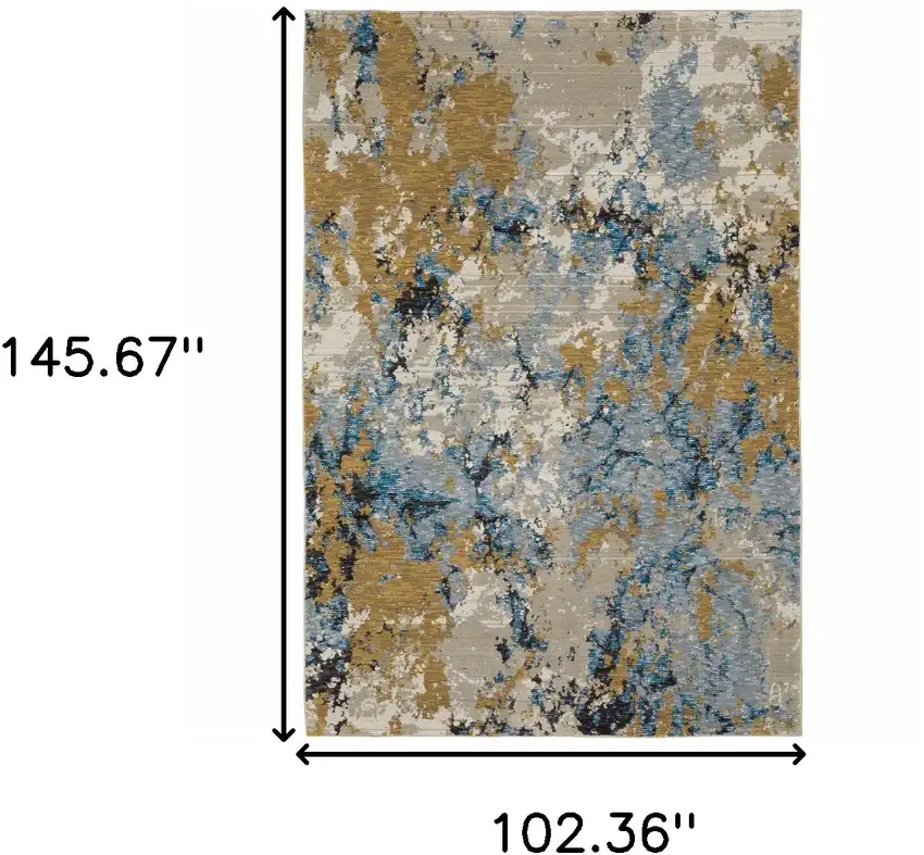 Gold Grey And Ivory Abstract Power Loom Stain Resistant Area Rug Photo 7