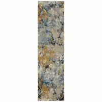 Photo of Gold Grey And Ivory Abstract Power Loom Stain Resistant Runner Rug