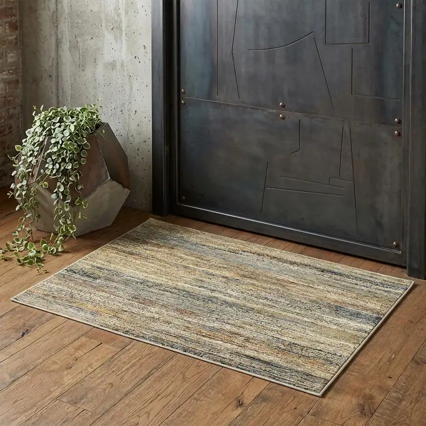 Blue and Ivory Abstract Power Loom Area Rug Photo 1