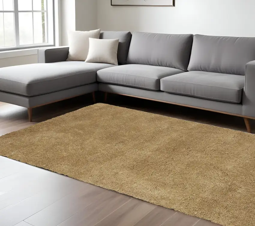 Gold Shag Hand Woven Area Rug Photo 1