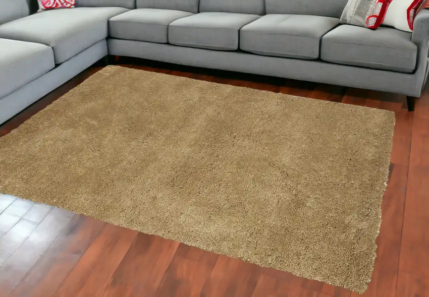 8'X11' Gold Indoor Shag Rug Photo 2