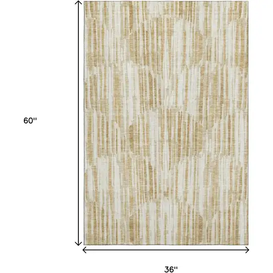 Gold Ivory And Beige Abstract Washable Area Rug With UV Protection Photo 3