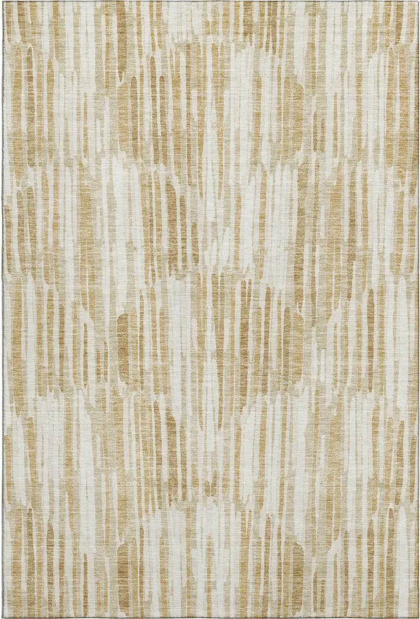 Gold Ivory And Beige Abstract Washable Area Rug With UV Protection Photo 1