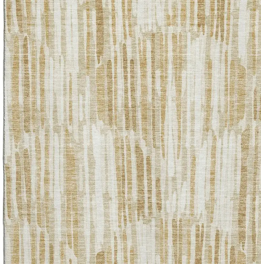 Gold Ivory And Beige Abstract Washable Area Rug With UV Protection Photo 3