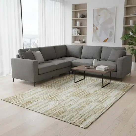 Gold Ivory And Beige Abstract Washable Area Rug With UV Protection Photo 2