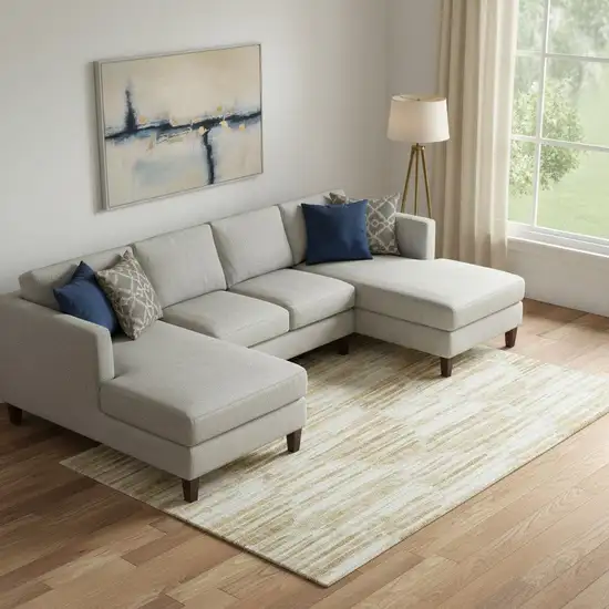 Gold Ivory And Beige Abstract Washable Area Rug With UV Protection Photo 1