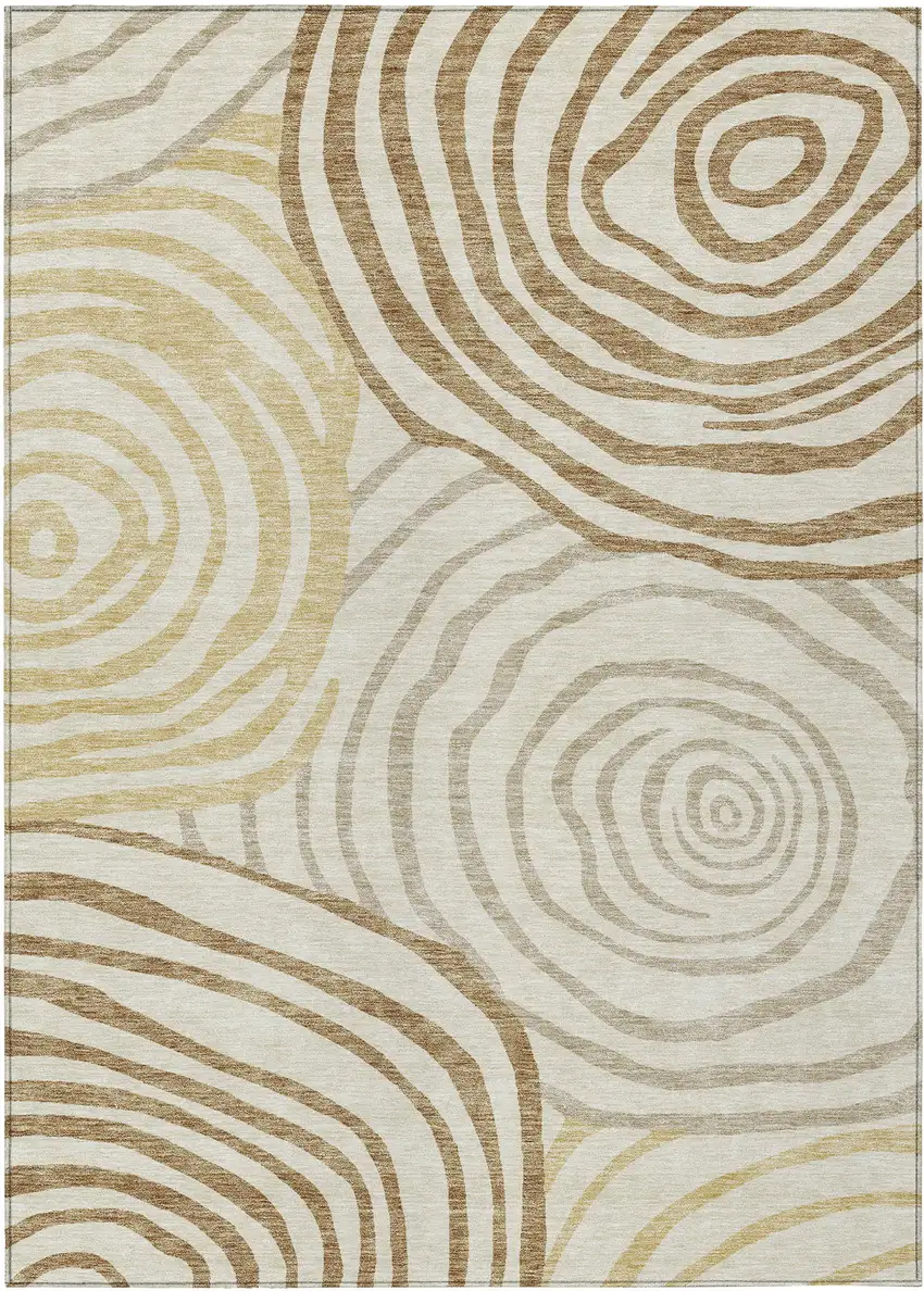 Gold Ivory And Beige Abstract Washable Indoor Outdoor Area Rug Photo 2