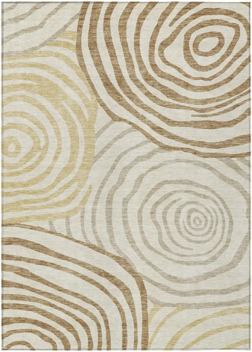 Gold Ivory And Beige Abstract Washable Indoor Outdoor Area Rug Photo 2