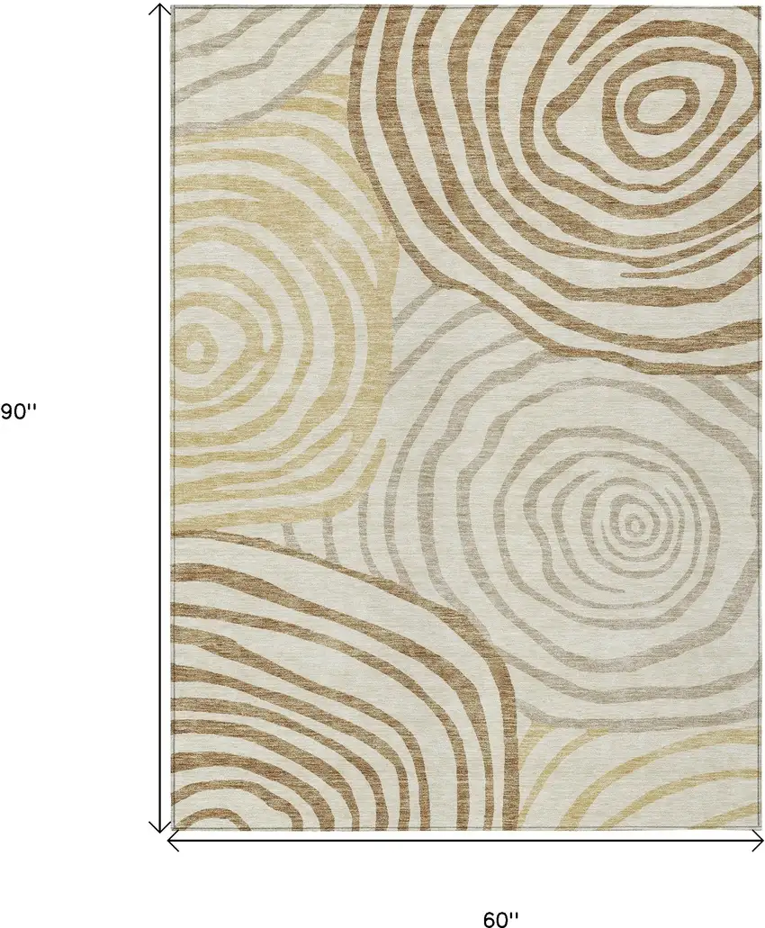Gold Ivory And Beige Abstract Washable Indoor Outdoor Area Rug Photo 3