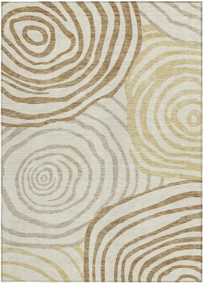 Gold Ivory And Beige Abstract Washable Indoor Outdoor Area Rug Photo 5