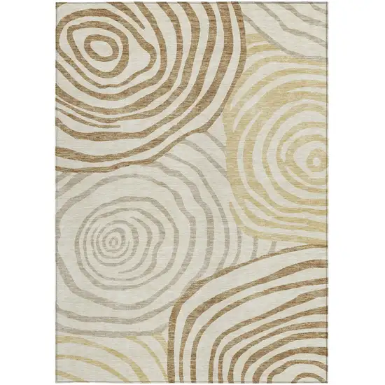 Gold Ivory And Beige Abstract Washable Indoor Outdoor Area Rug Photo 5