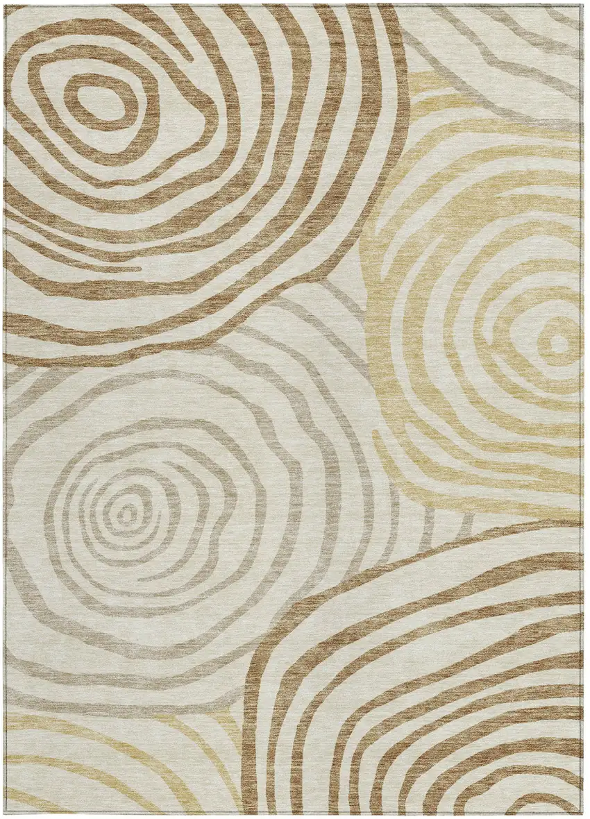 Gold Ivory And Beige Abstract Washable Indoor Outdoor Area Rug Photo 5