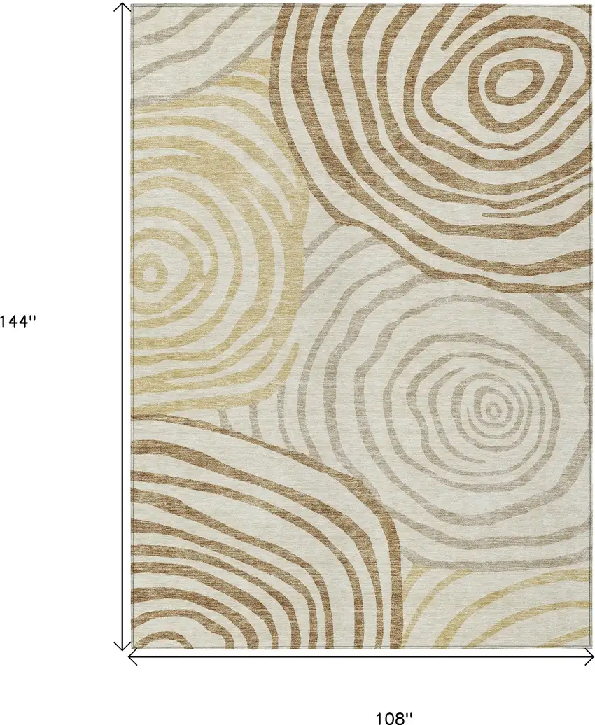 Gold Ivory And Beige Abstract Washable Indoor Outdoor Area Rug Photo 3