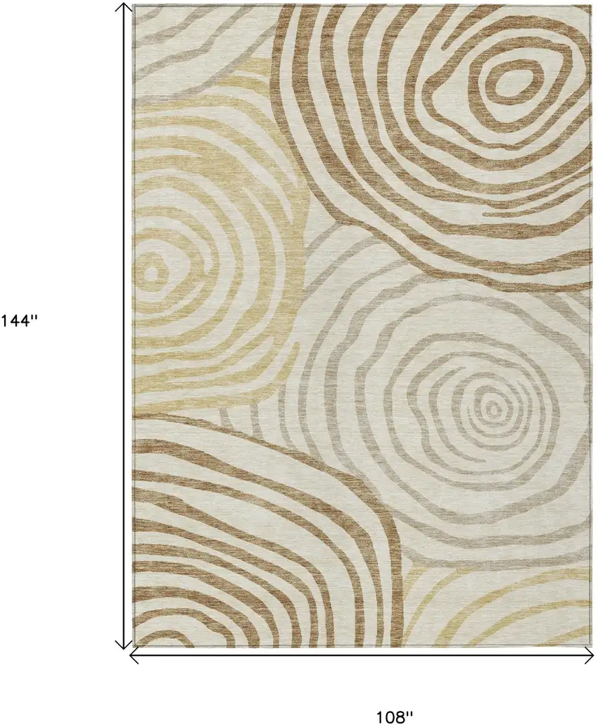 Gold Ivory And Beige Abstract Washable Indoor Outdoor Area Rug Photo 3