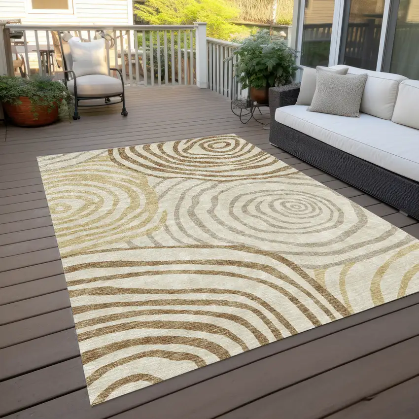 Gold Ivory And Beige Abstract Washable Indoor Outdoor Area Rug Photo 9