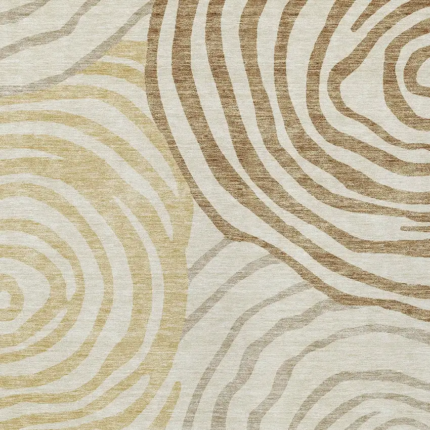 Gold Ivory And Beige Abstract Washable Indoor Outdoor Area Rug Photo 4