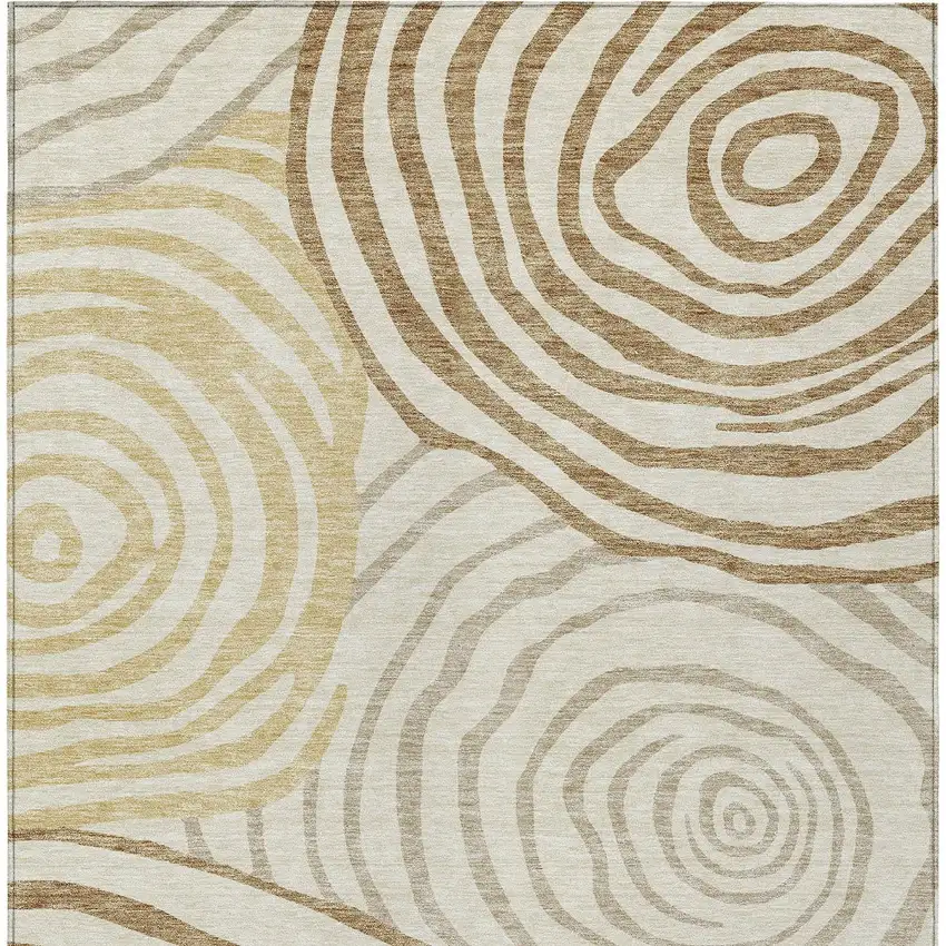 Gold Ivory And Beige Abstract Washable Indoor Outdoor Area Rug Photo 5