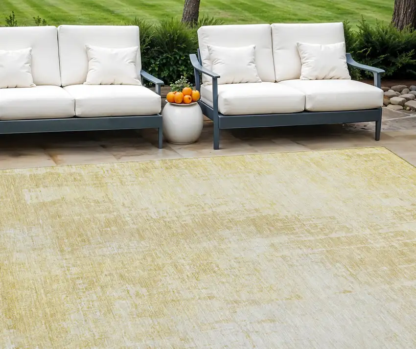 Gold Ivory And Beige Abstract Washable Indoor Outdoor Area Rug Photo 1
