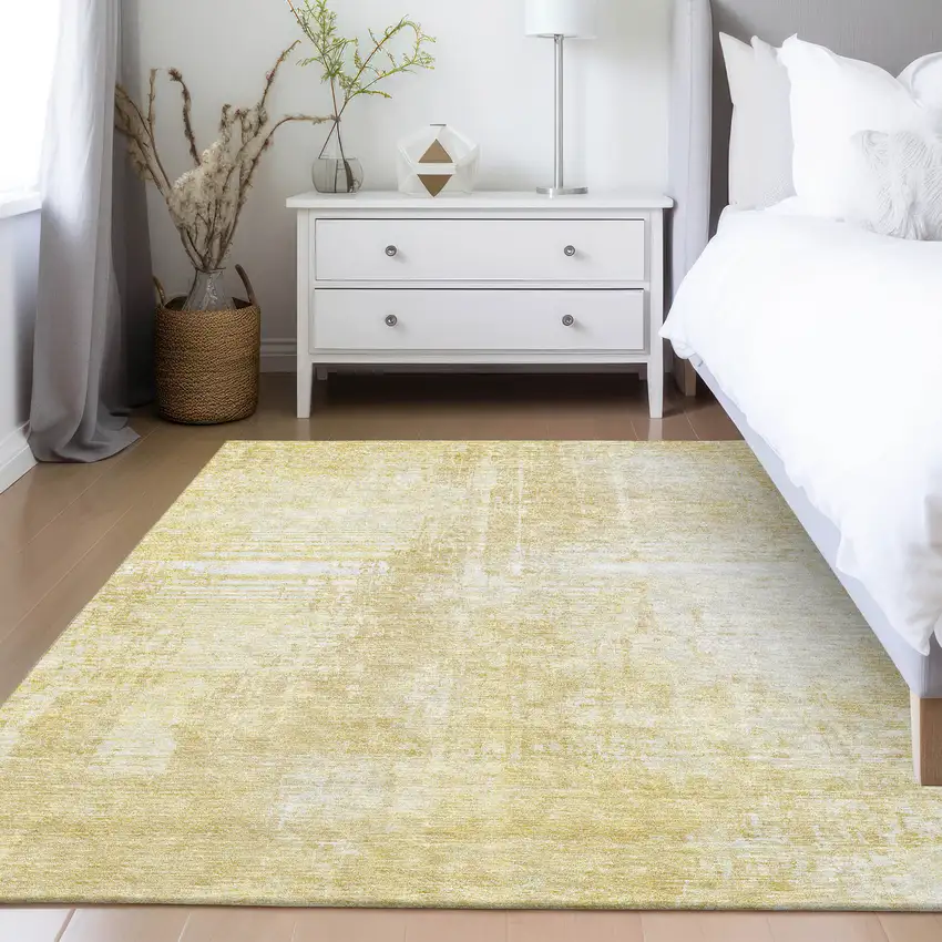 Gold Ivory And Beige Abstract Washable Indoor Outdoor Area Rug Photo 9