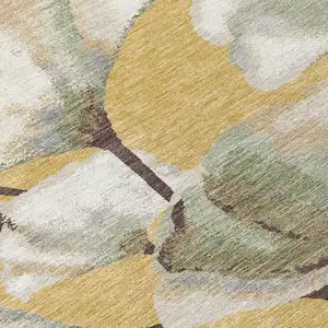 Photo of Gold Ivory And Beige Botanical Leaves Washable Indoor Outdoor Area Rug