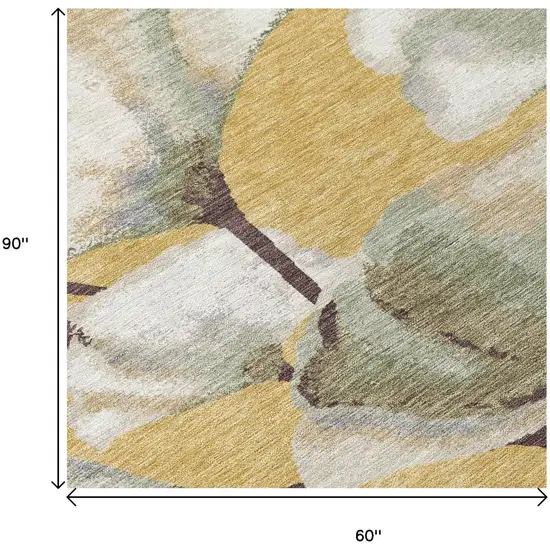 Gold Ivory And Beige Botanical Leaves Washable Indoor Outdoor Area Rug Photo 5