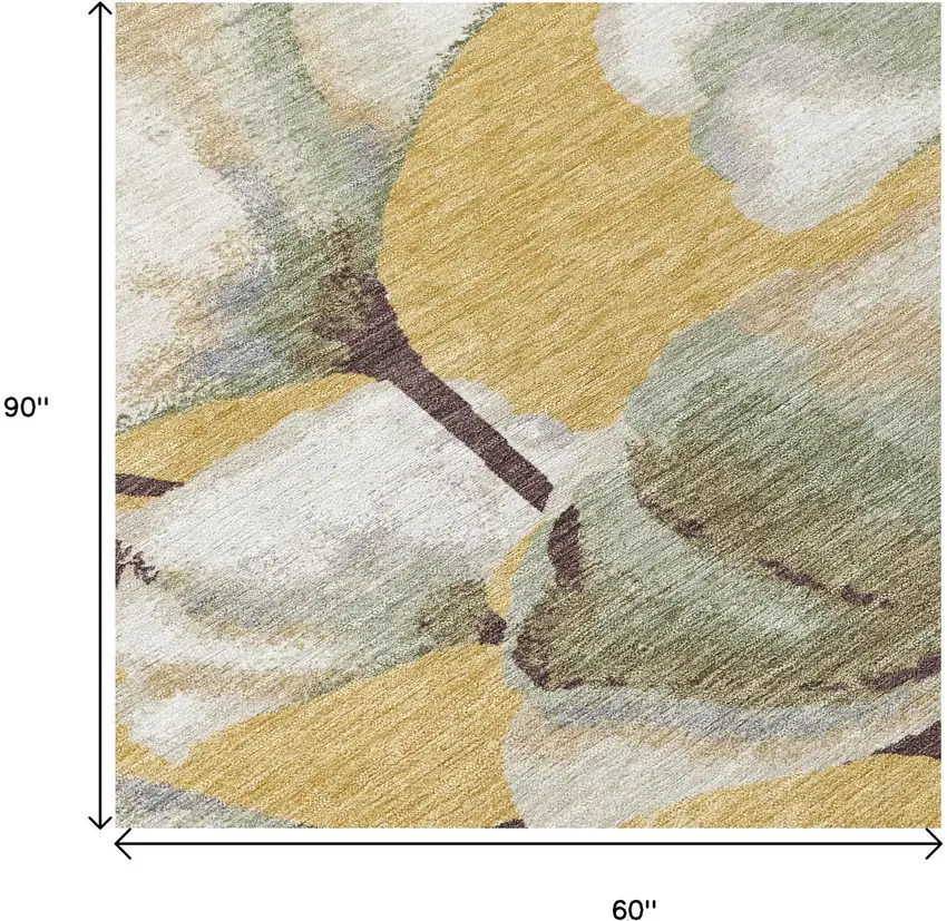Gold Ivory And Beige Botanical Leaves Washable Indoor Outdoor Area Rug Photo 5