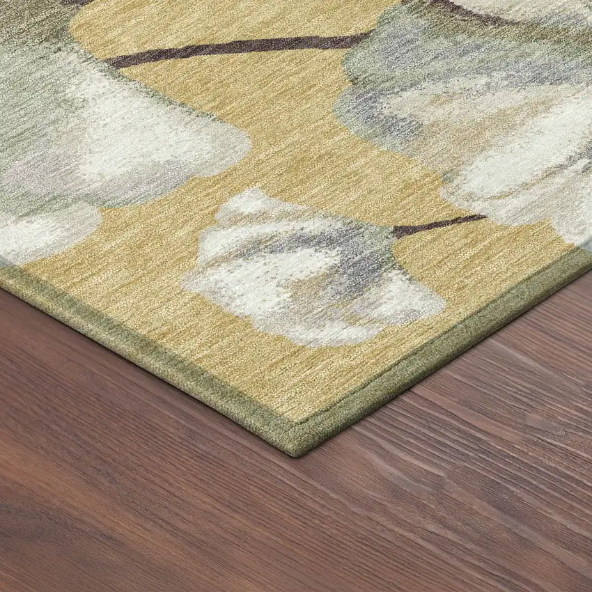 Gold Ivory And Beige Botanical Leaves Washable Indoor Outdoor Area Rug Photo 9